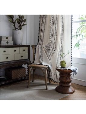 Ivory and Black Geometric Pattern Drapery Panel - Home Accents